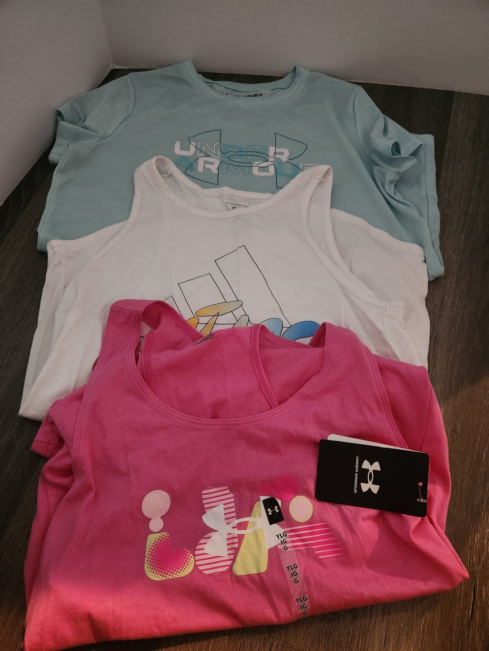 Under Armour Girls Pink, White & Light Blue Graphic Tank Tops And Tshir - 3 Pack